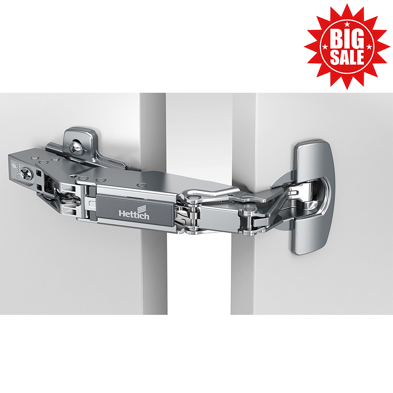 Sensys wide angle hinge, with zero protrusion, with integrated Silent System (Sensys 8657i), Nickel plated, overlay, Opening angle 165°, drilling pattern TB 45 x 9,5 mm , for pressing in (ø 8 x 11)