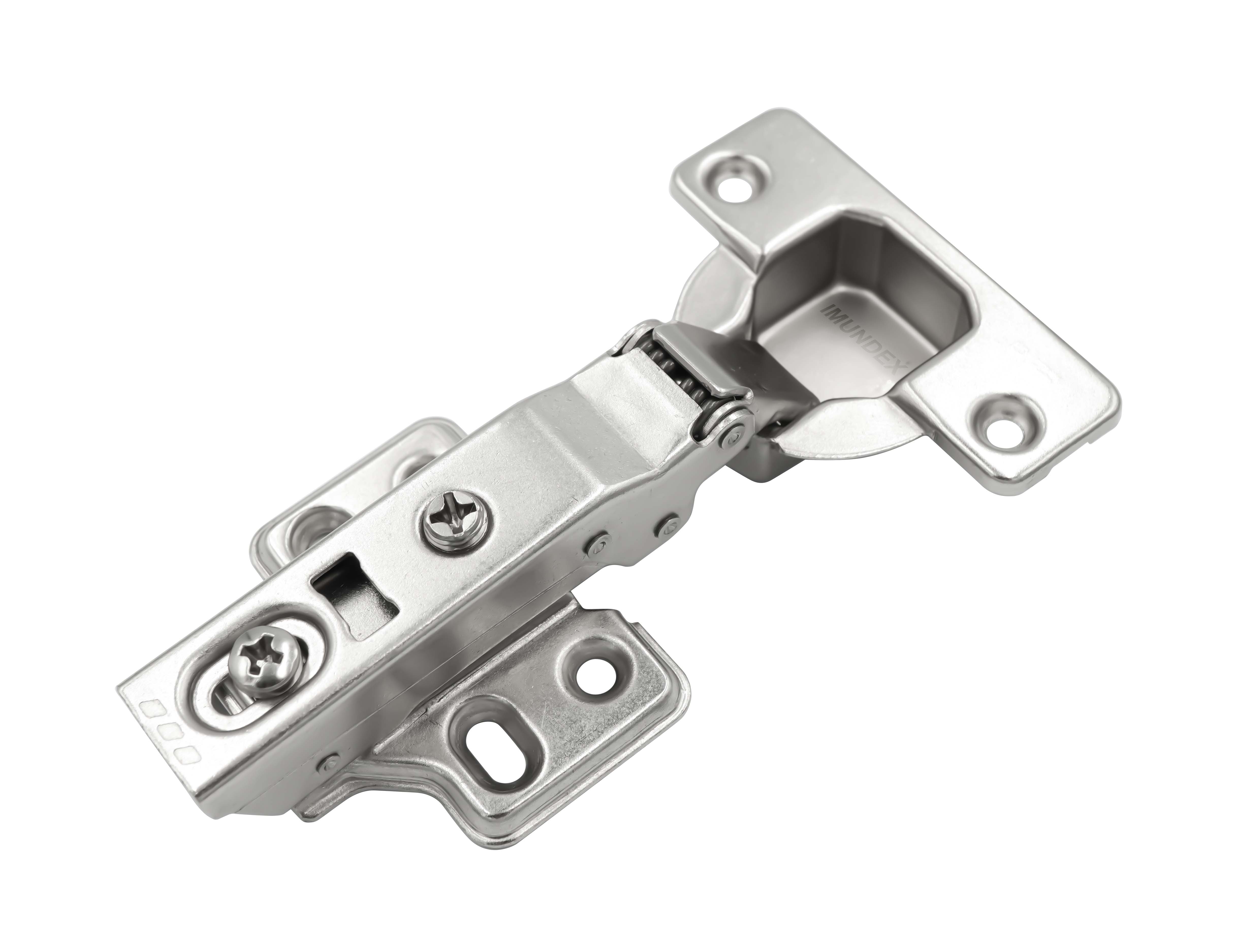 Bản lề thép mạ Niken đế tích hợp giảm chấn_105 độ_Trùm ngoài