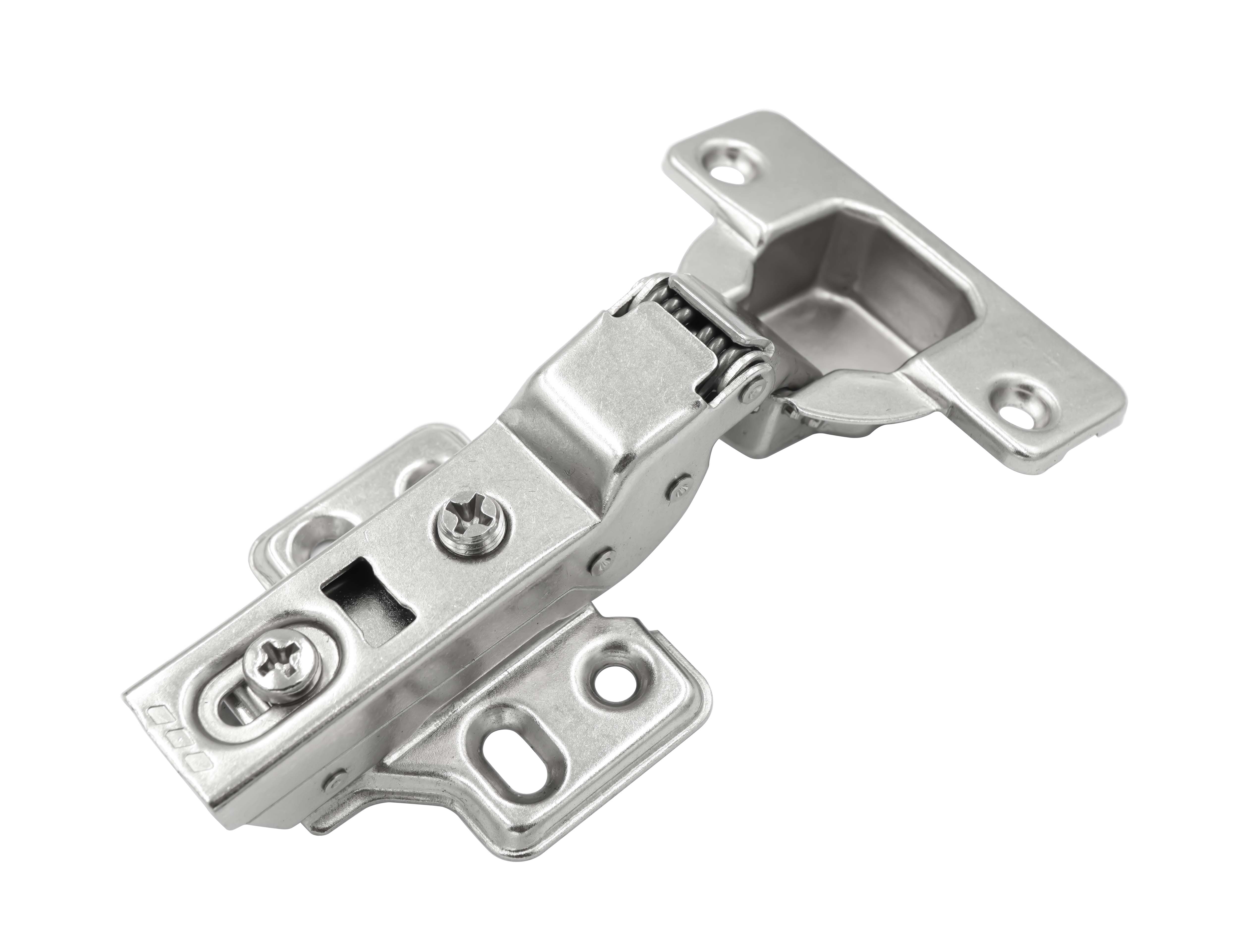 Bản lề thép mạ Niken đế tích hợp giảm chấn_105 độ_Trùm nửa